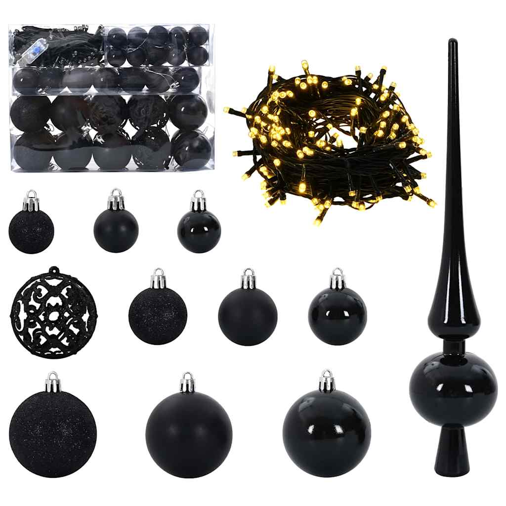 Christmas Ornament Set with 150 LEDs 61 pcs Black Plastic