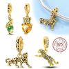 Copper Gold Color Guardian Leopard Cheetah Animal Dangle Charms Beads Pendant Fit Bracelet Necklace Diy Jewelry