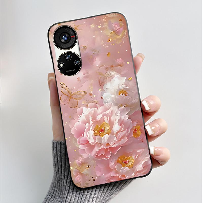 Чехол с принтом для ZTE Blade V40S / Axon 40 SE / Blade V70 Pro Мягкий силиконовый Черный корпус Милый цветочный мультяшный чехол
