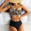 Комплект бикини с высокой талией, леопардовый купальник, женский купальник, топ на одно плечо, купальный костюм, бразильская пляжная одежда