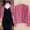 Spring and Summer Outerwear Thin Knit Cardigan Top Ice Silk Sunscreen Small Shawl Top Solid Color Loose Short Style