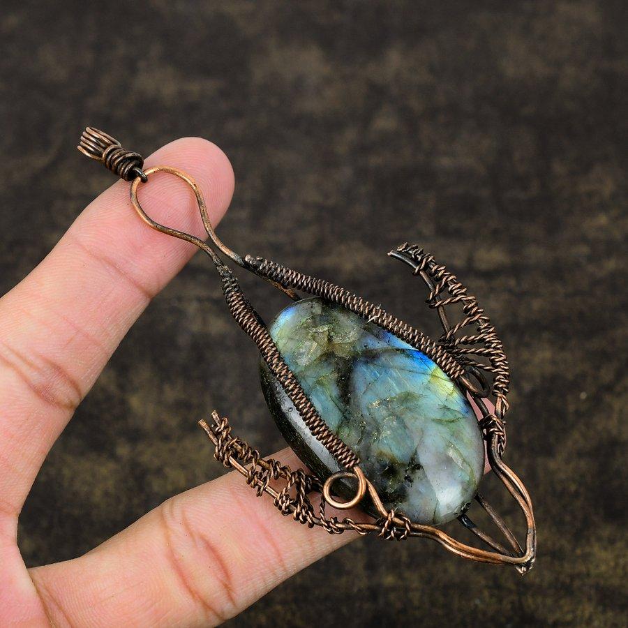 Labradorite Handmade Copper Wire Wrap Jewelry Pendant 4.14" E1B90