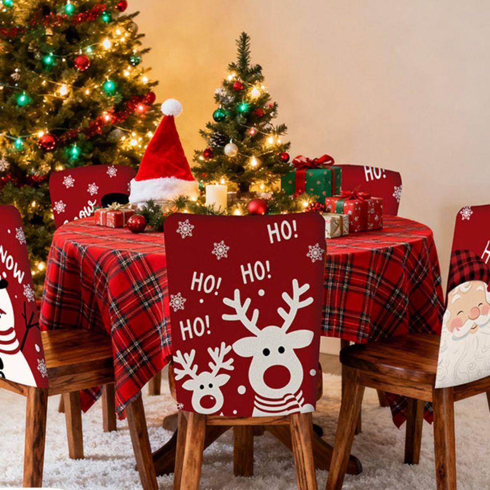 Removable Christmas Chair Cover Snowmen Cartoon Xmas Dinner Chair Seat Cover Santa Claus Stretch Seat Protector