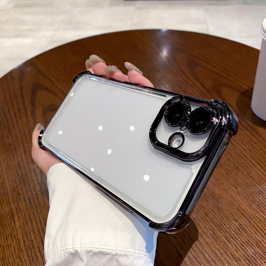 Подходит для iPhone16ProMax Гальванизированный Четырехугольный Противоударный Прозрачный Чехол для Мобильного Телефона Космический Чехол Apple 15 Жесткий Чехол Мягкий Бортик