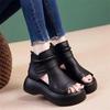 Soft Leather Casual Large Size Roman Sandals Women's Summer 2025 Retro Comfortable Thick-soled Fish Mouth High-top Sandals Hollow Cool Boots