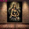Witch and Snake Gothic Wall Art Oil Painting Retro Frameless
