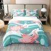 Cartoon Axolotl Bedding Set Twin Full Size Cute Ocean Animal Duvet Cover with 2 Pillow Sham Pink Comforter Cover Set Decorative