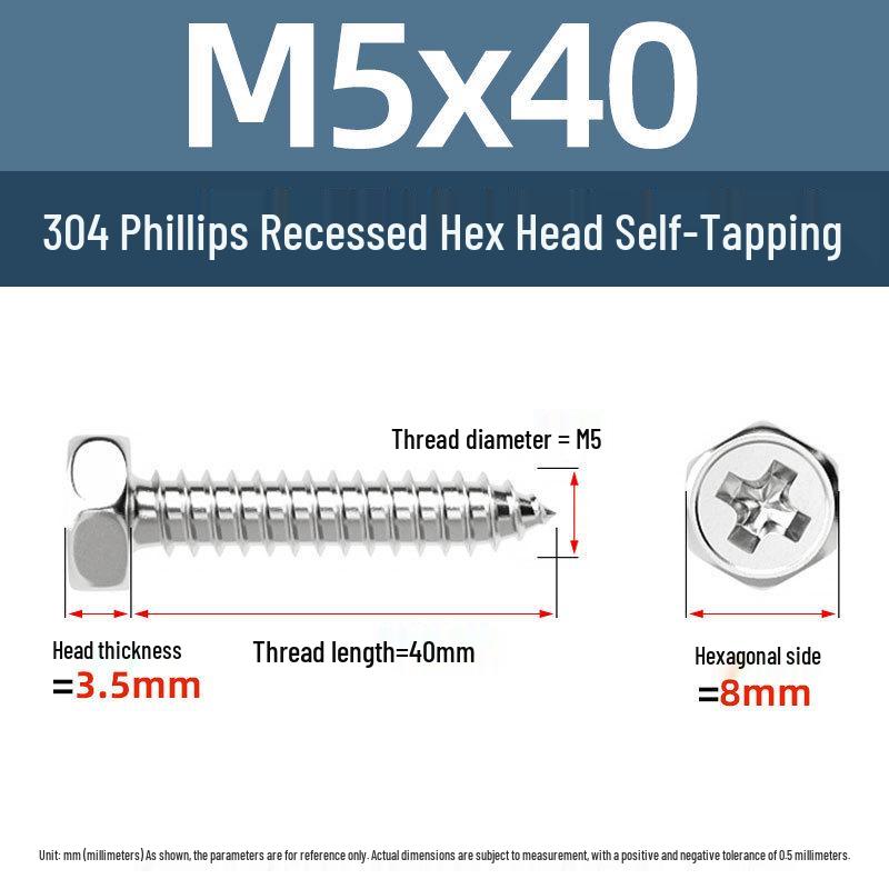 Yigu 304 Stainless Steel Phillips Recessed Hex and Slotted Self-Tapping Screws for Wood, M3-M8