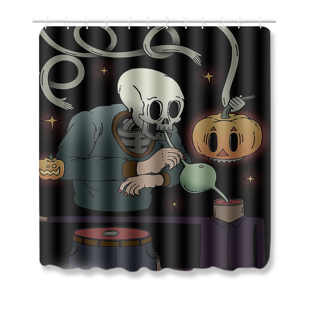 Halloween Shower Curtain Floor Mat Combination Four-Piece Set Kitchen Absorbent Non-Slip Carpet Bedroom Door Mat