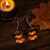 Cute Halloween Costume Jewelry 1 Pair Pumpkin Earrings for Women, 2 Stacking Lightweight Hypoallergenic Ear Hooks Drop Dangle with Witch Hat, Acrylic