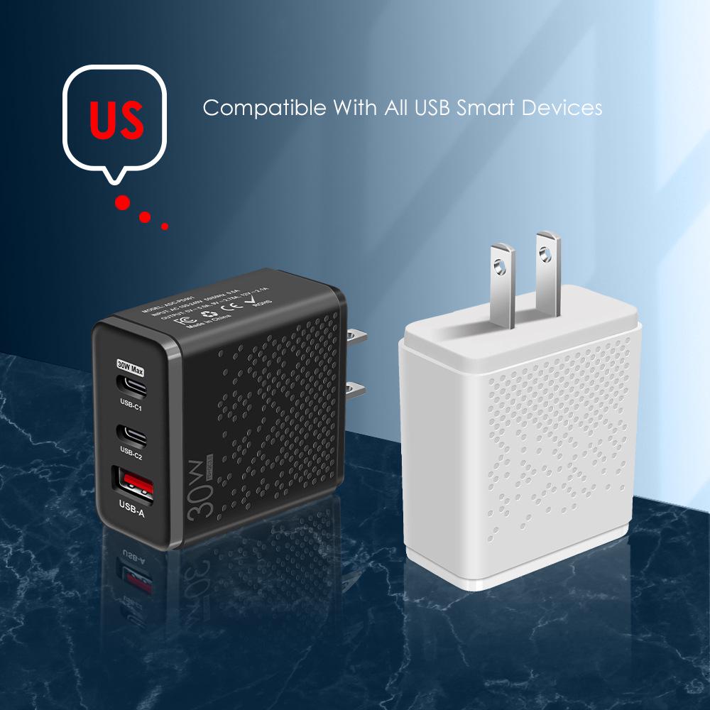 Быстрое зарядное устройство 30 Вт с двумя портами Type-C и USB (ЕС / США)
