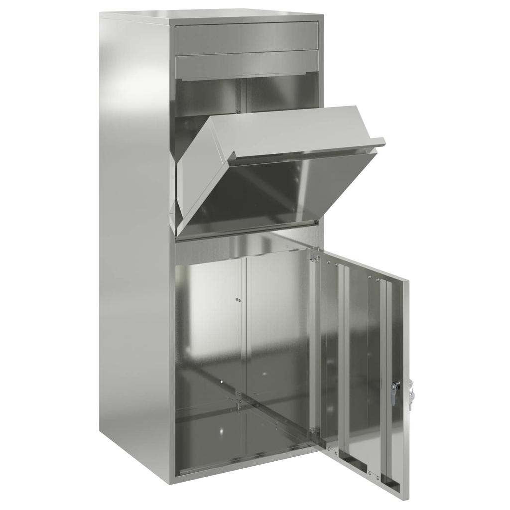 Parcel Drop Box with Door Silver 47.5 x 38 x 59 cm Galvanized Steel