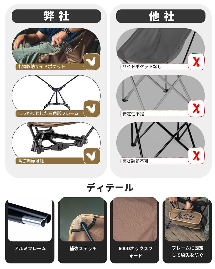 OneTigris Tigerblade Outdoor Складной Кемпинг Низкая Грузоподъемность Увеличенный Уличный Снаряжение Стул, Стул, Стул, 150 кг, Устойчивость, Альпинизм, (коричневый)