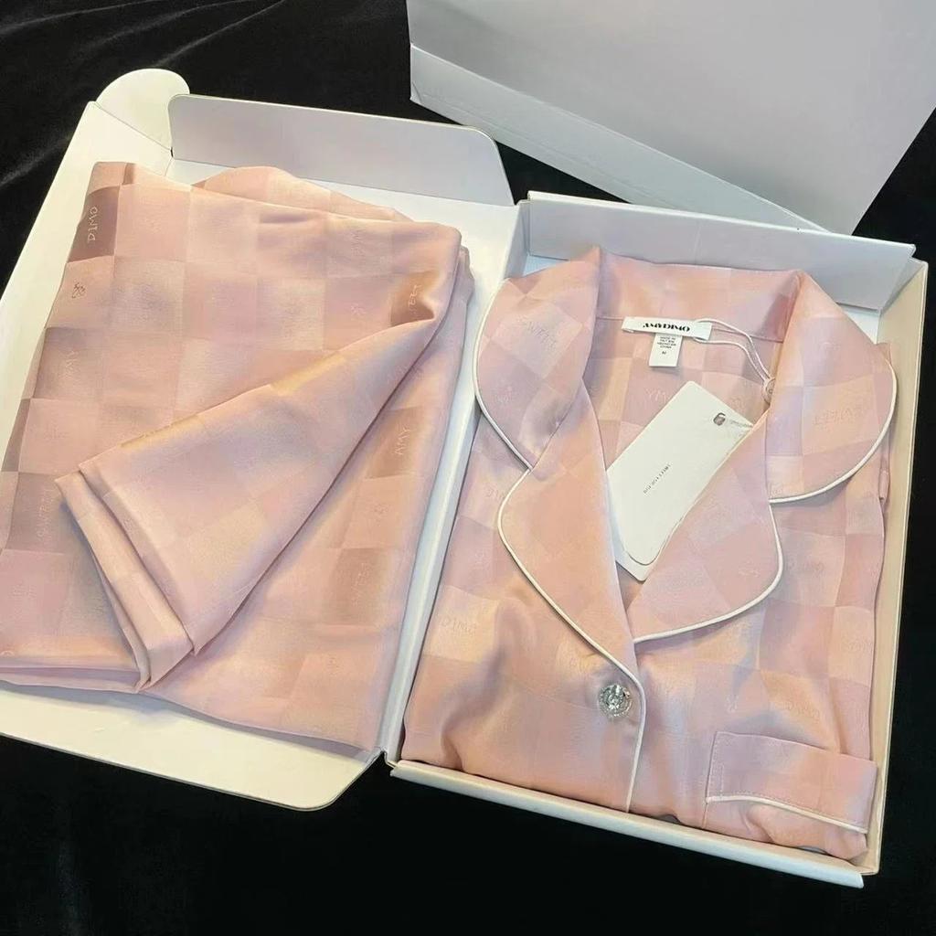 Жаккардовая женская пижама из шелка Ice Silk, комплект из двух предметов, брюки с длинным рукавом, классическая элегантная женская домашняя одежда