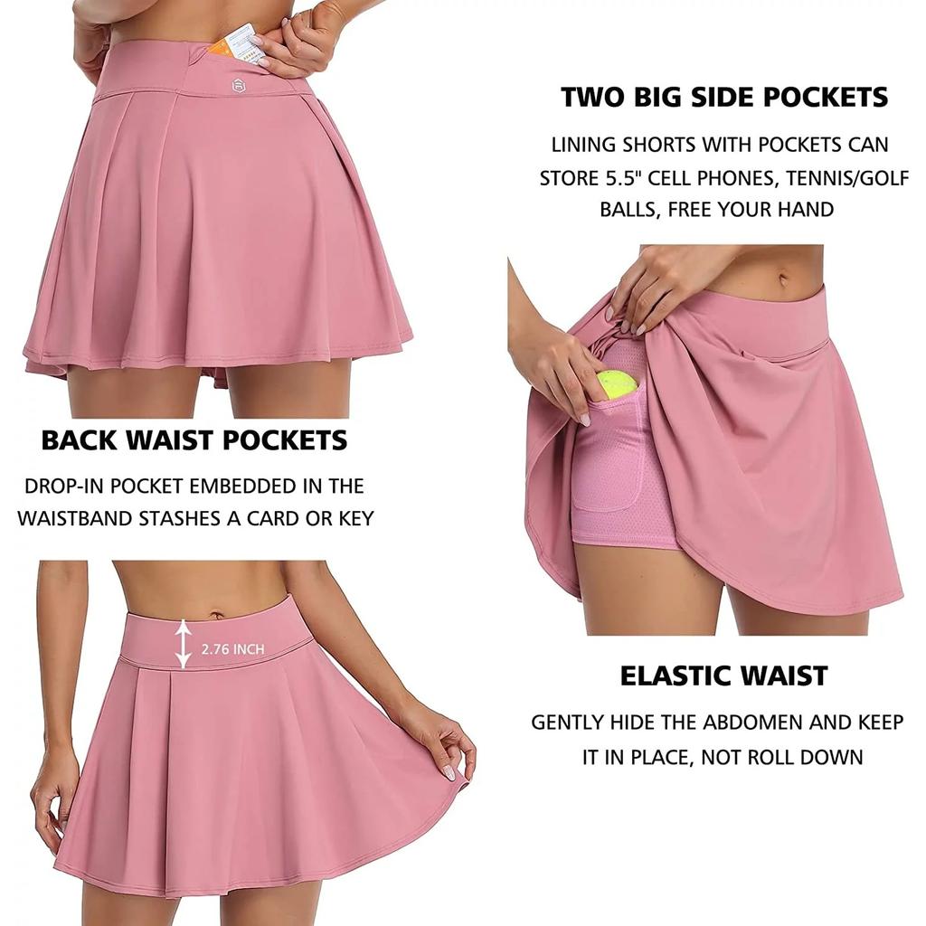 CHARMLEAKS Женская спортивная юбка с эластичной резинкой на талии, спортивная нижняя часть с внутренними шортами