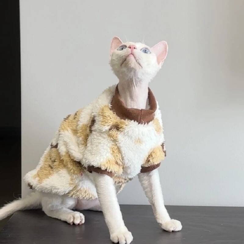 BXX Vintage Floral Print Cat Sweatshirt Soft Thick Warm Autumn Winter Clothes For Sphynx Devon Rex Hairless Kitten