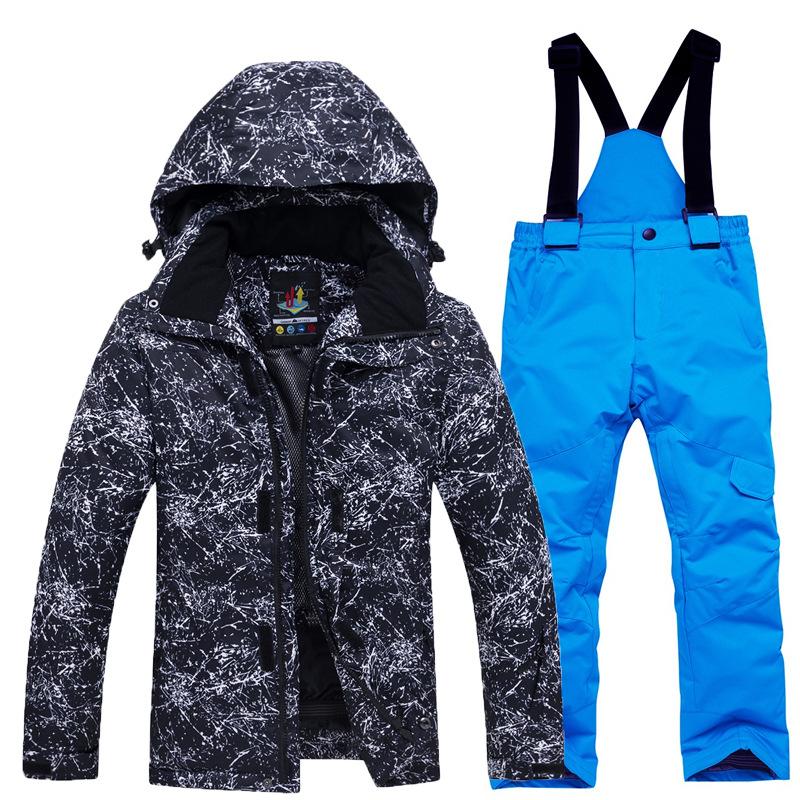 Boy's Girl Camouflage Ski Set Windproof Warm Waterproof Outdoor Thickened Single Board Ski Jacket Pants