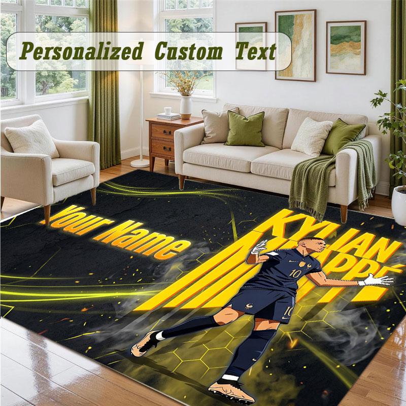 Crystal Velvet Square Rug Custom NameKylian Mbappe Pattern Non Slip Home Floor Decor Rug