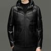 Autumn and Winter New Men's Cowhide Leather Jacket Fashion Casual Top Hooded Leather Jacket Trendy