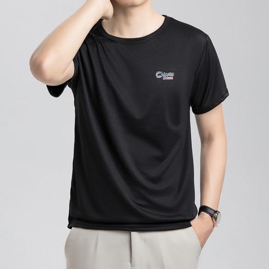 Summer Men T-shirt Mesh Thin Quick-drying Round Neck Short Sleeves O Neck Pure Color Stretchy Sport Daily Wear Top