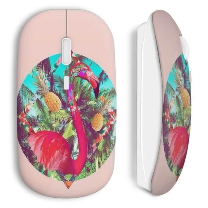 Souris Sans Fil - Flamant Rose - Design Art - Compatible Mac et PC - Clé USB Wifi - Rose