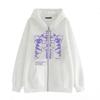 Skull Wing Print Hooded Zip-Up Sweatshirt Women Loose Fit Fleece Lined Long Sleeve Streetwear