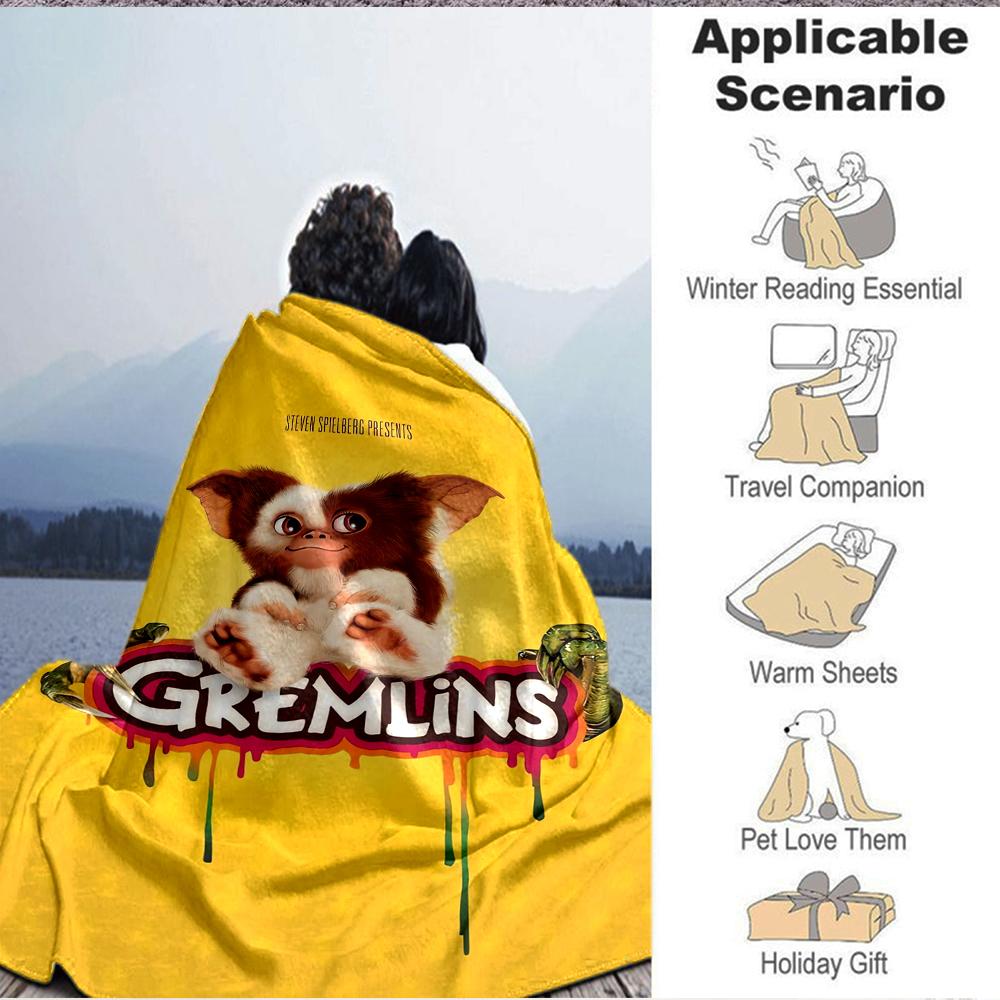1Pc Gremlins Movie Poster Flannel Blanket, Soft And Comfortable, Casual Warm, Camping Travel, Christmas, Halloween Xmas Gift L1507