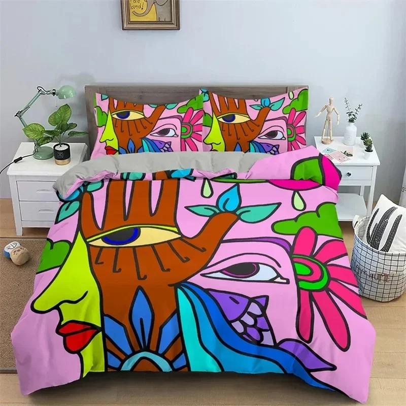 Abstract Human Face Mystic Artwork Graffiti 3D Duvet Cover Bedding Set Comforter Linen Pillowcases Home Decor Single Double Twin