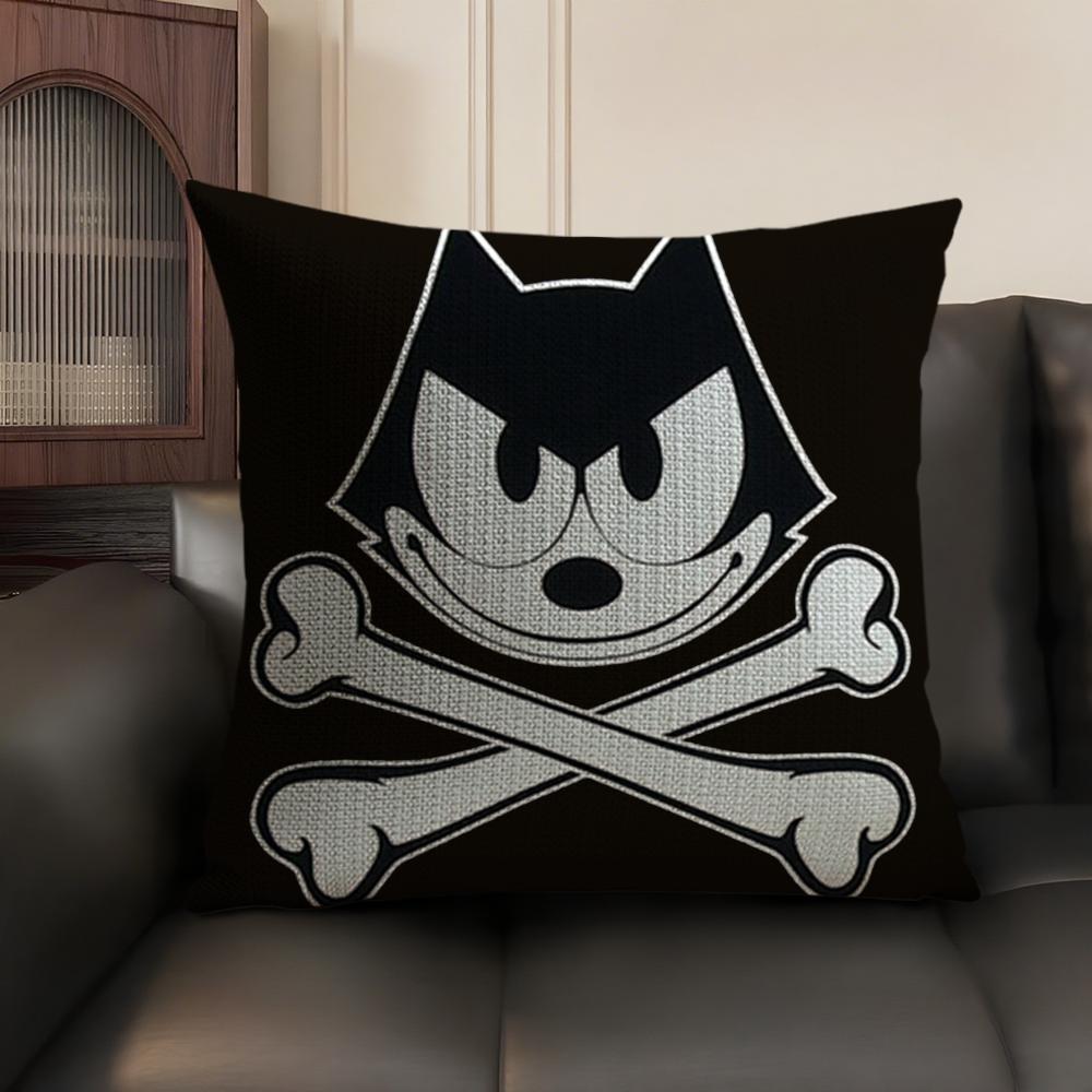 FFelix the Cat Cushion Cover Natural Linen Organic Fabric DoubleSided Printing Home Decor Breathable Environmentally Friendly