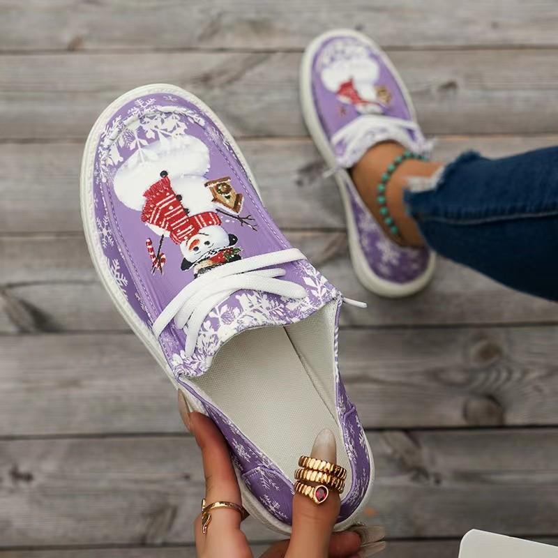 Осенне-зимняя женская повседневная модная обувь, лоферы, рождественская обувь со снеговиком