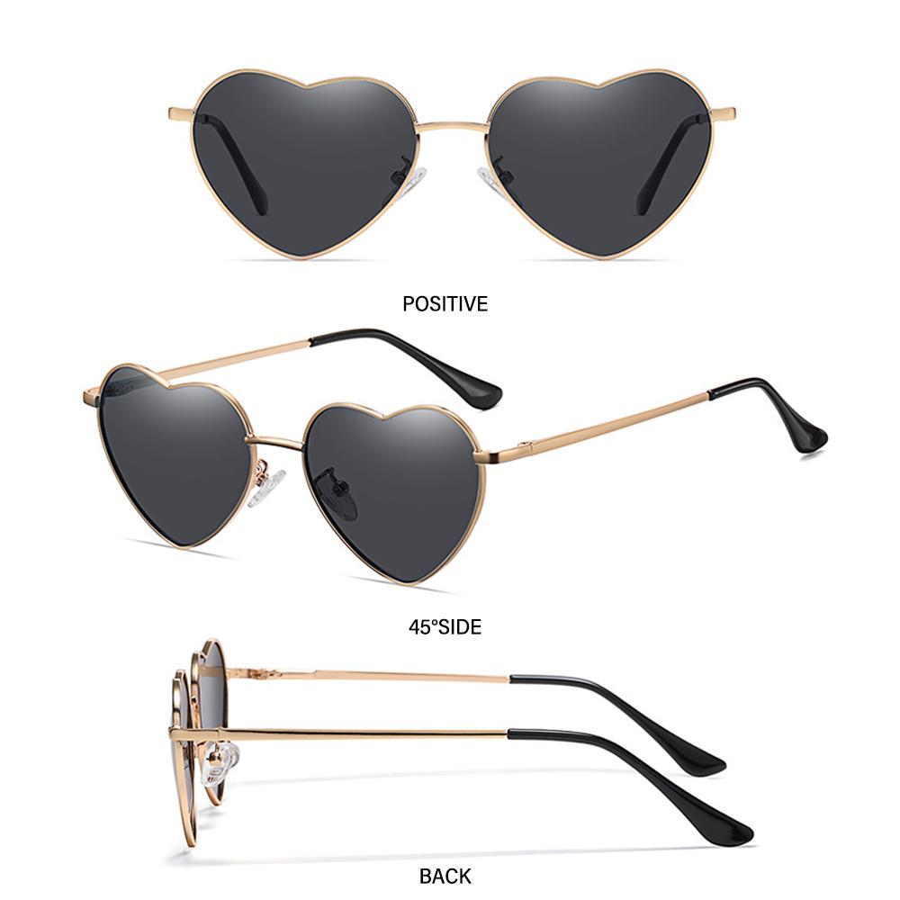 Vintage Metal Frame Polarized Glasses Eyewear Heart-Shaped Glasses Women Heart Sunglasses