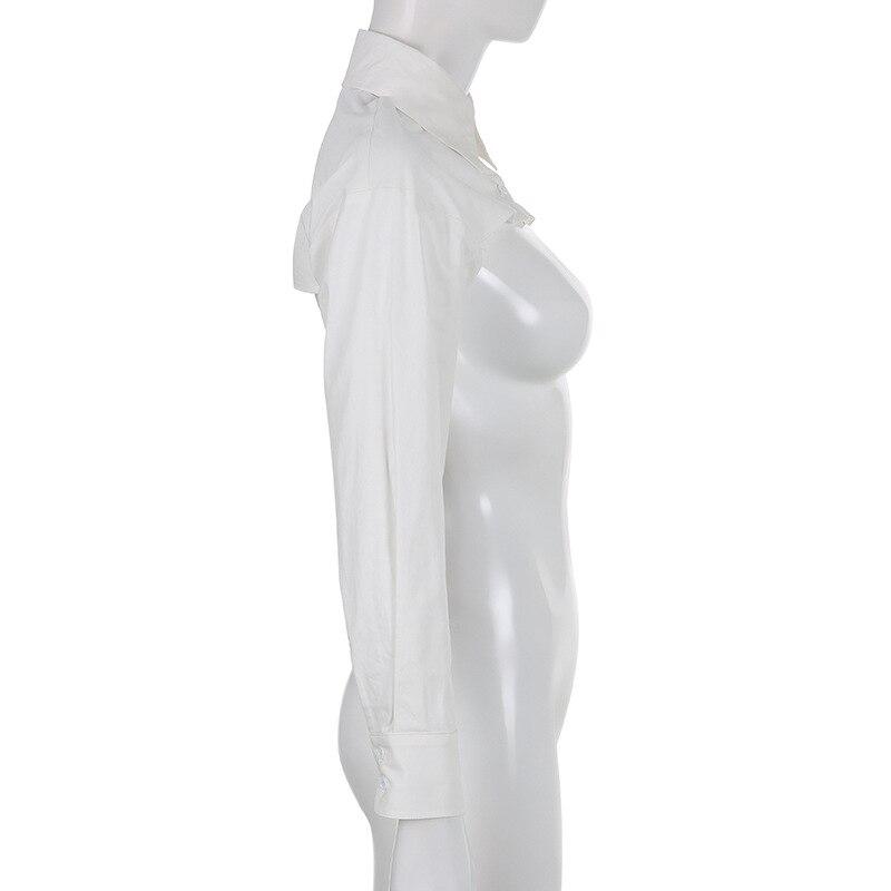 Женская кофта-накидка 2023 года с лацканами, свободная блузка с неровным подолом, укороченный топ, воротник, на пуговицах, с длинным рукавом, рубашка-туника, защитные от солнца топы