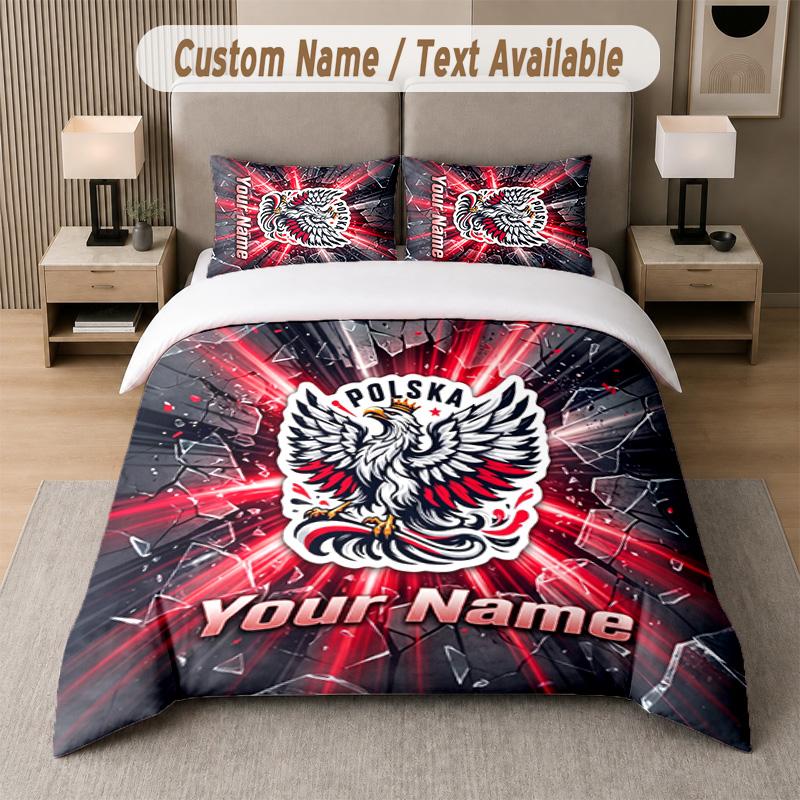 Poland Football Design Bedding Set Custom Text 1 Duvet Cover & 2 Pillow Cases
