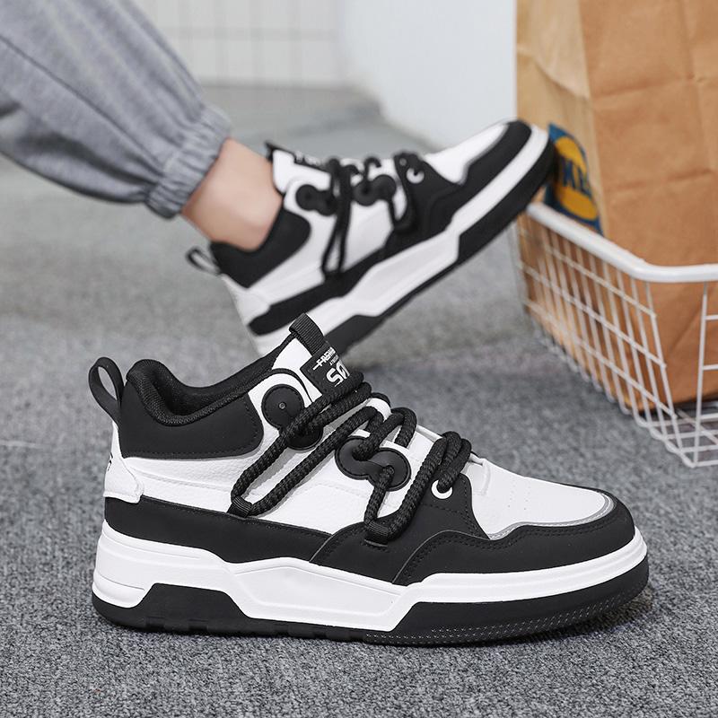 Лоферы Скейтборд Мужские Осенние Кроссовки Кожаная Обувь Повседневная Обувь Круглый Носок Модные Высокие Нескользящие Мягкие и Удобные