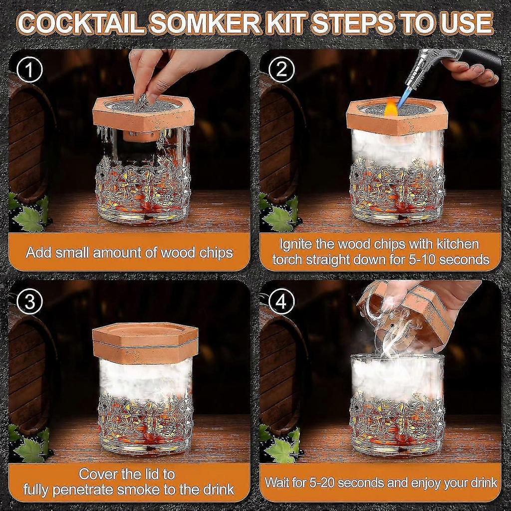 Cocktail Smoker Kit With Torch And 4 Flavored Wood Chips For Whiskey Bourbon Aging