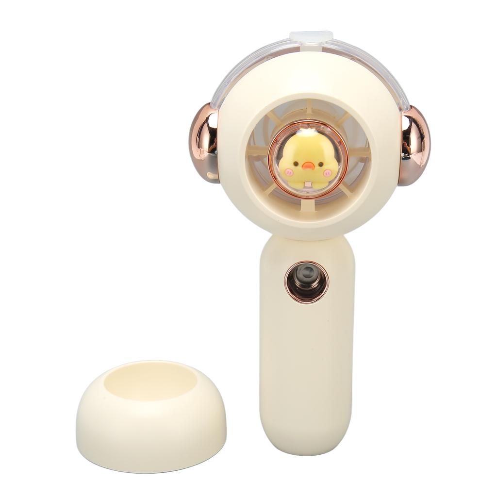 Handheld Fan Creamy White 3 Speed Mode Mist Spray USB Charge Base Design Mini Portable Fan for Home 