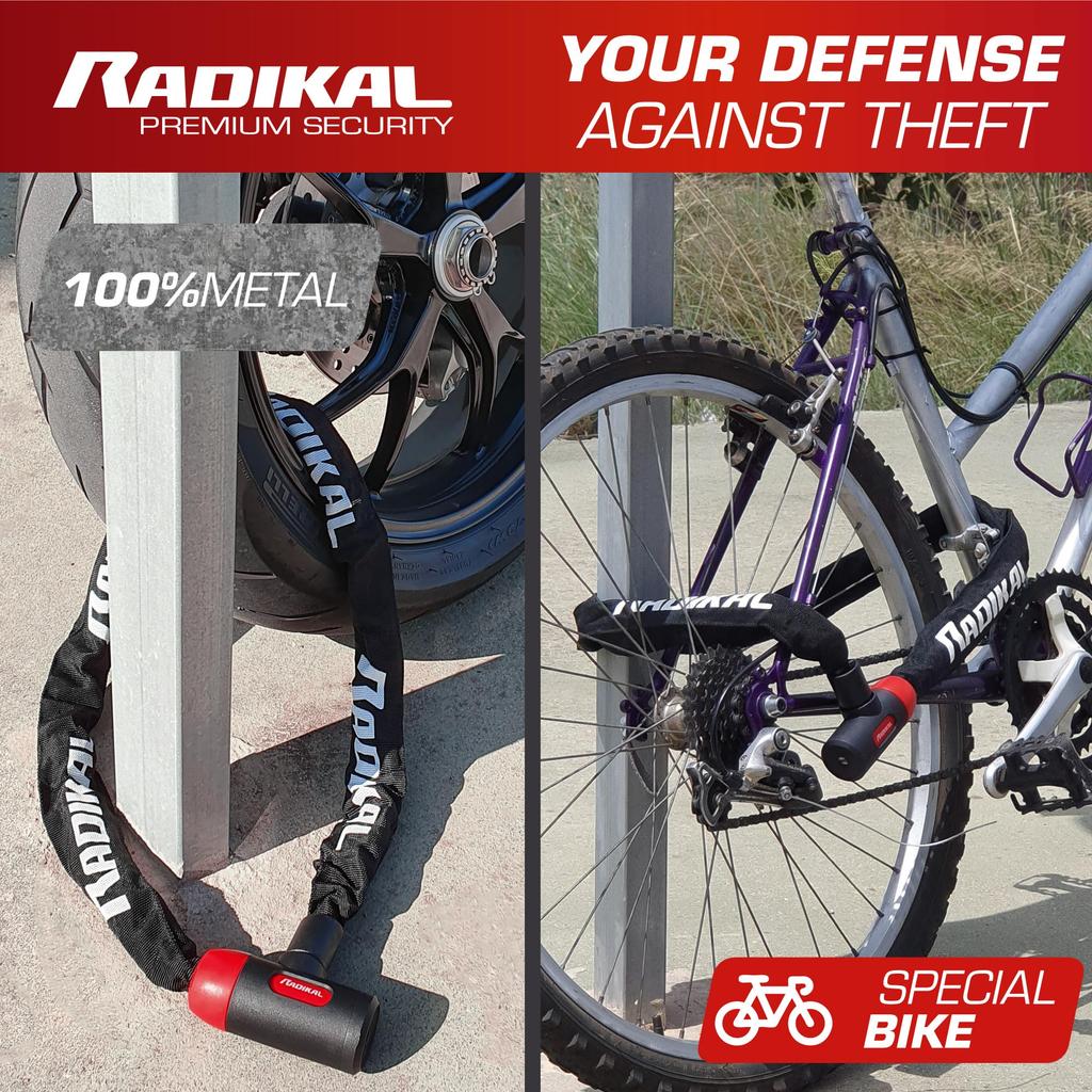 RADIKAL RKX120 Bicycle Chain for Motorcycles and 8mm Reinforced 120cm Universal Garage Anchor for Electric Scooters and Bikes Lock, Anti-Theft