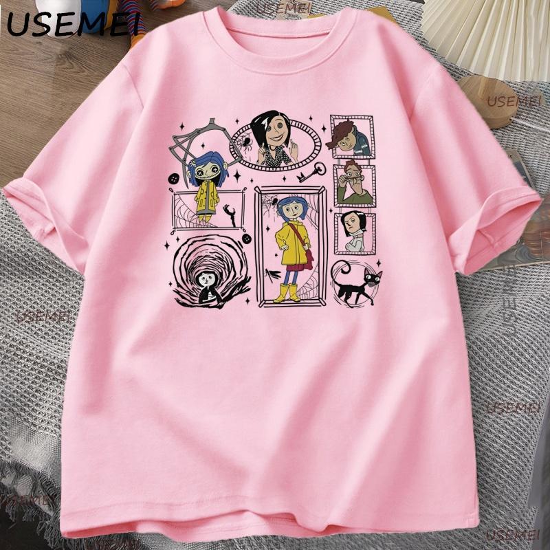 Vintage Coraline Halloween TShirt Y2k Spooky Tshirt Horror Graphic T Shirts Cotton Short Sleeve Unisexs Clothing Male Tops Tee