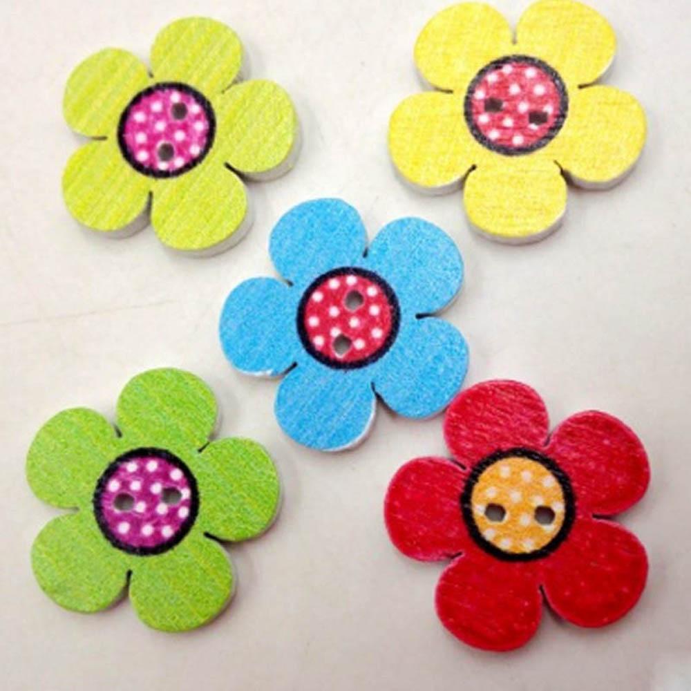 Cute Mixed Color 20 mm 2-Holes Wooden Buttons Sewing Scrapbooking Crafts Decoration Flower Dots