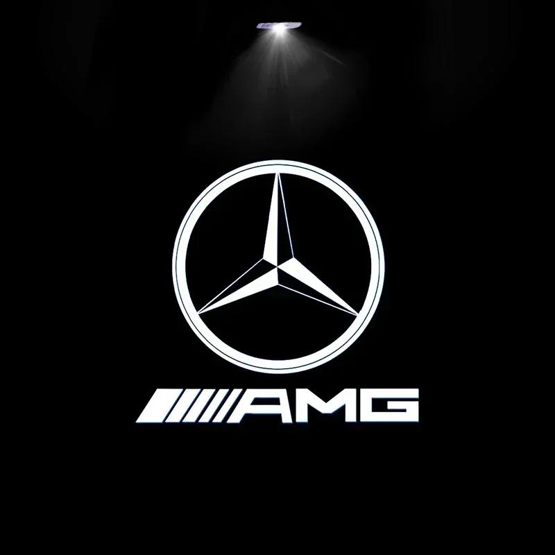 C200 E200 Для Mercedes Benz 2025 Для Benz AMG 2 шт. Светодиодная лампа-проектор HD для приветствия на двери автомобиля, габаритные огни для Mercedes Be