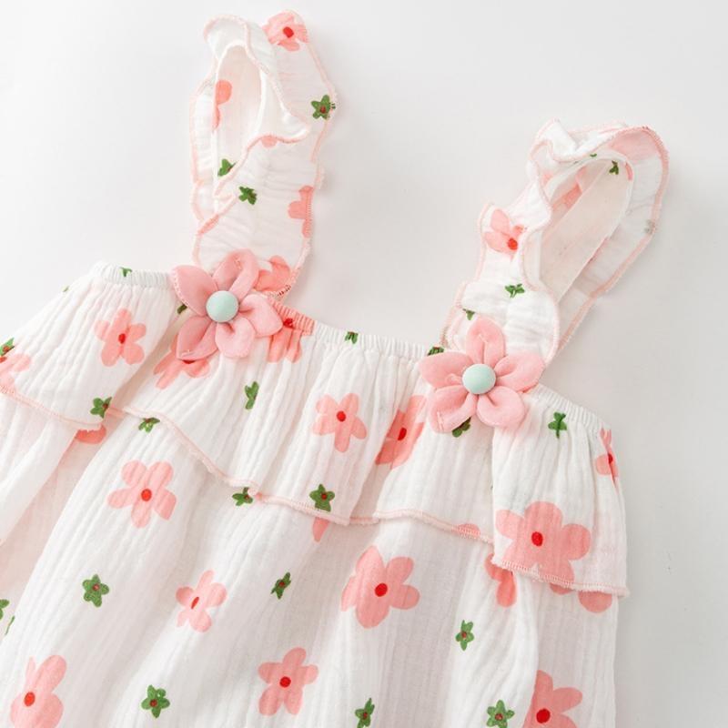 Летние комбинезоны для маленьких девочек для новорожденных девочек, хлопковый костюм без рукавов с принтом, милые комбинезоны для малышей, От 3 до 24 месяцев