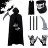Halloween Skeleton Gloves & Black Cape Costume Set for Adults