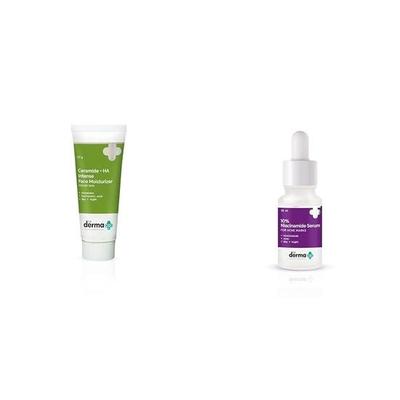 Интенсивный увлажняющий крем для лица Derma Co Ceramide + Ha и сыворотка для лица Derma Co 10% Niacinamide от прыщей и склонной к прыщам кожи для мужчин и женщин