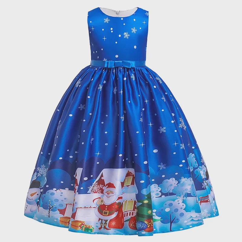 Новое рождественское длинное платье с принтом Санта-Клауса для девочек