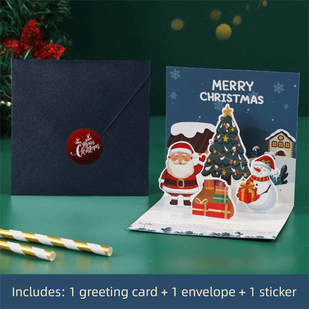 Festive Card 3D Xmas Greeting Cards Blessing Message Pop-up Christmas Postcard Folding Paper Christmas Card New Year Greeting