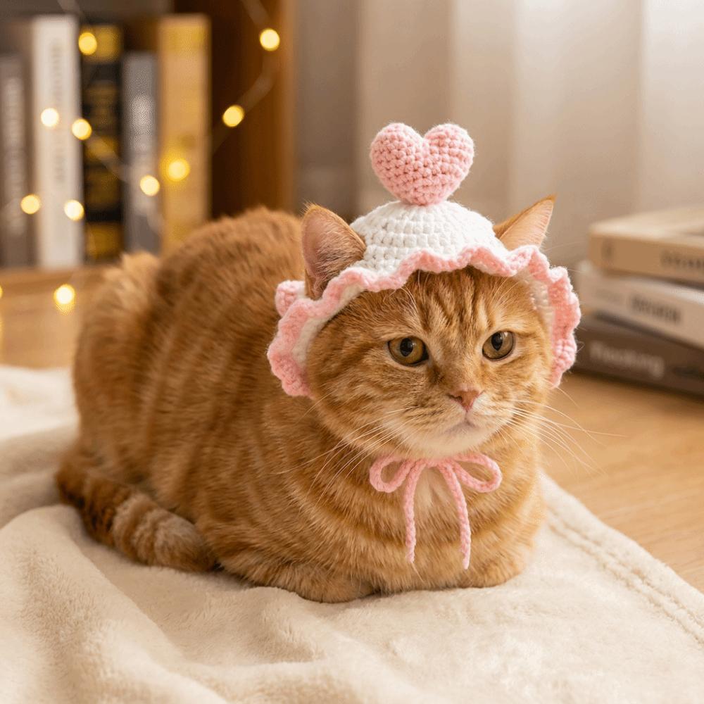 Heart-shaped Cat Knitted Hat Soft Cat Cosplay Headwear Fashion Winter Dog Cap  Style Accessory