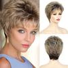 Synthetic Ombre Blonde Wigs for Women Short Hair Mom Wig with Bangs Brown Mixed Blond Pixie Cut Wigs Mother Grandma Gift Costume