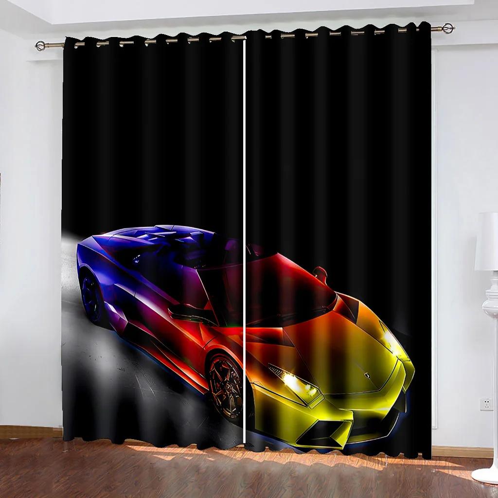Черный крутой спортивный автомобиль фильм принт узор современные мальчики шторы окна для гостиной спальни кухни 2 шт декор
