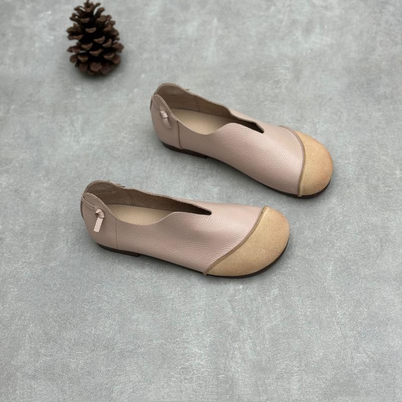 Туфли из натуральной кожи, весна-лето, круглый носок, подходящие по цвету, простые и универсальные, повседневные туфли из мягкой коровьей кожи с мягкой подошвой