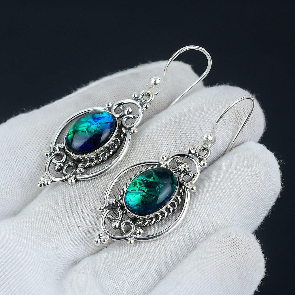 Серьги с австралийским тройным огненным опалом, серебряные серьги с опалом, серьги с кабошоном, серьги из стерлингового серебра 925 пробы, серьги с драгоценными камнями, серьги с подвесками